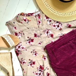 Pleione Taupe Floral Loose-Fit Tank Blouse